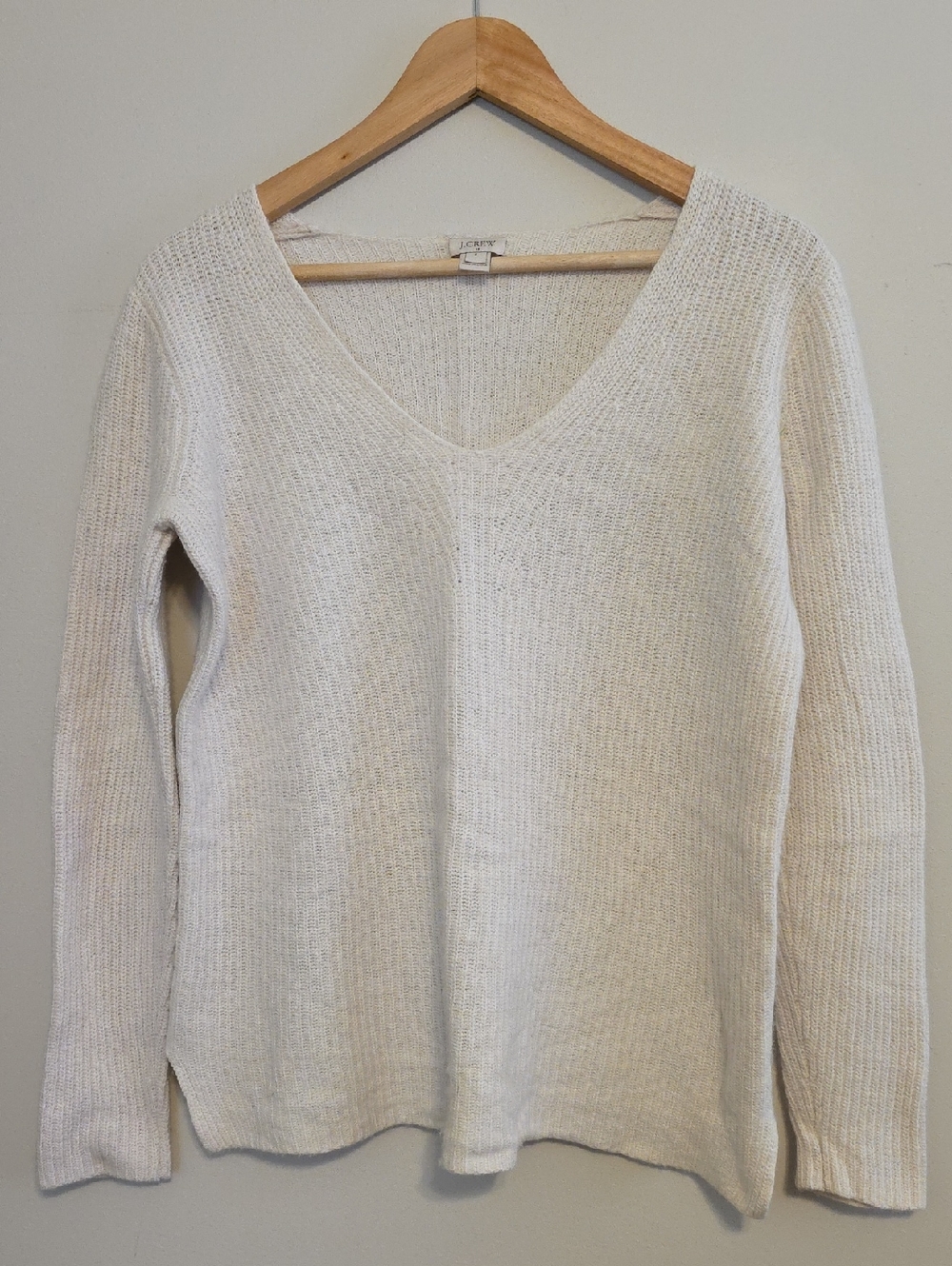 J. Crew Ivory V-Neck Knit Sweater